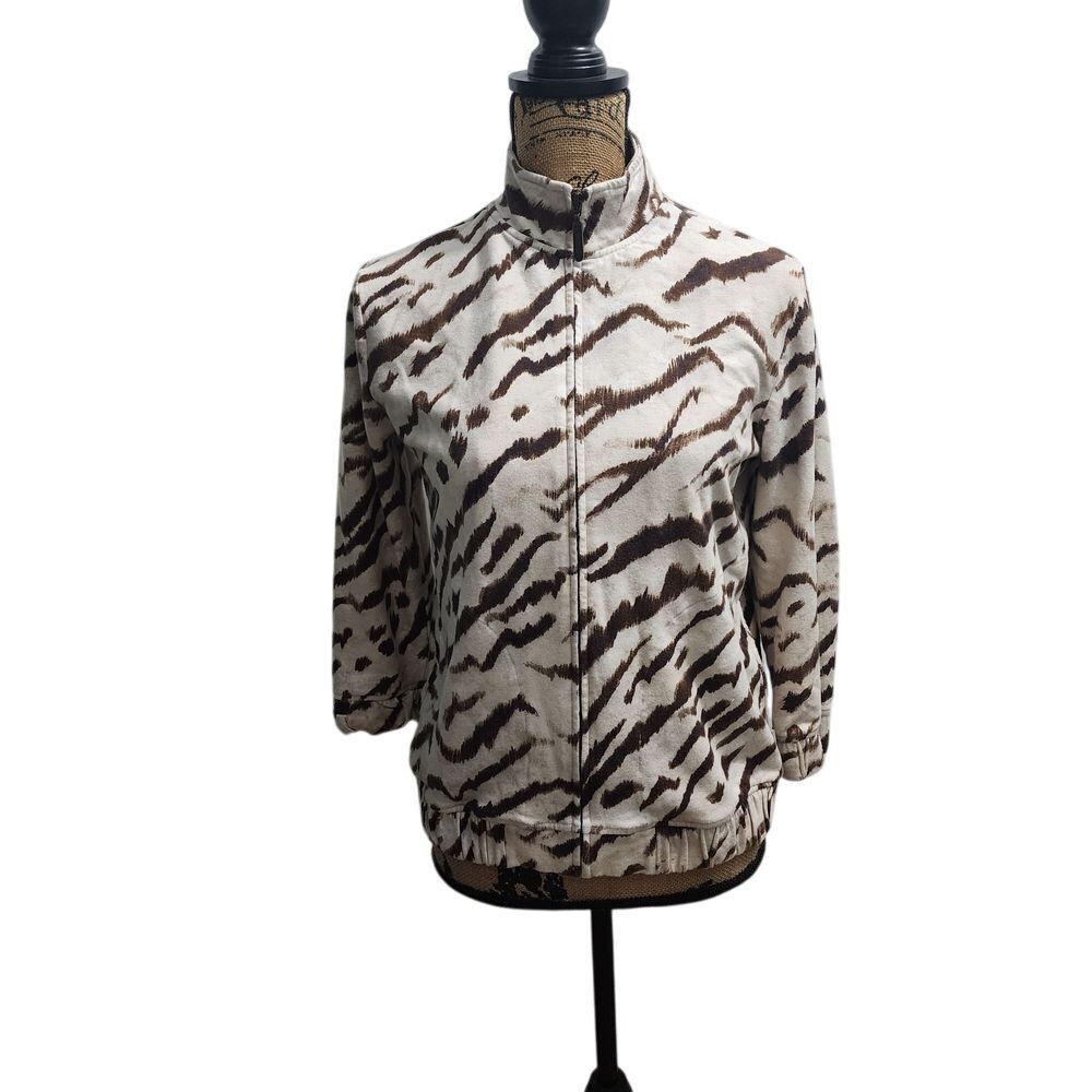 Zyngery Animal Print Full Zip Jacket Neutral Tones‎ Lightweight Coat Size 0